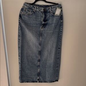 H&M Washed Blue Denim Midi Skirt